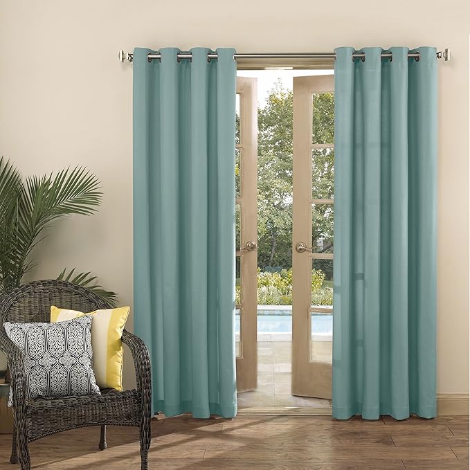 Sun Zero Marina Indoor/Outdoor UV Protectant Energy Efficient Grommet Curtain Panel, 54" x 84", Soft Teal