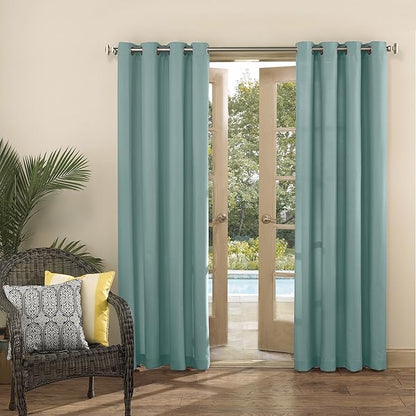 Sun Zero Marina Indoor/Outdoor UV Protectant Energy Efficient Grommet Curtain Panel, 54" x 84", Soft Teal