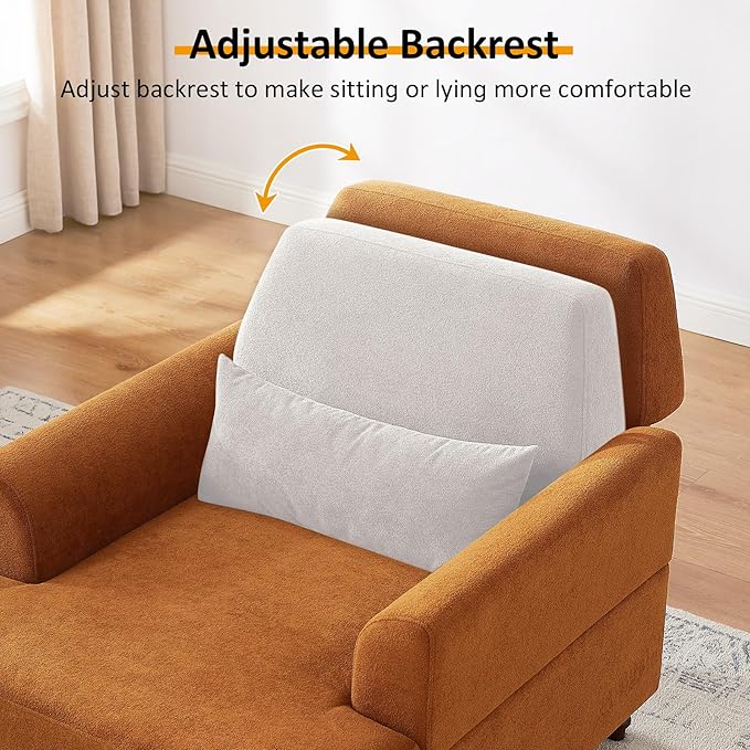 Chaise Lounge Chair Indoor with Adjustable Backrest, Upholstered Mid-Century Reading Chair, Oversized Accent Armchair for Living Room & Bedroom, Comfy Single Sofa Chair, Modern Living Room Chair