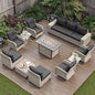 13-Piece Outdoor Patio Furniture Set with Rocking Swivel Chair, PE Wicker Rattan Sectional Sofa Patio Conversation Set with 55,000 BTU Fire Pit Table & Coffee Table, Dark Grey