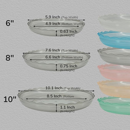 12Pcs Clear Plant Saucer, 6 8 10 Inch Durable Plastic Plant Tray, Round Plant Pot Saucers, Drip Tray for Indoor and Outdoor Garden, Blue