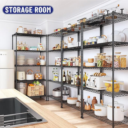 Storage Shelves Adjustable Metal Shelving Unit 5 Tier Wire Shelving,1010LBS Pantry Shelves Sturdy Steel Wire Shelf for Laundry Bathroom Kitchen Pantry, 13.6" D x 21.5" W x 59.4" H, 2PCS