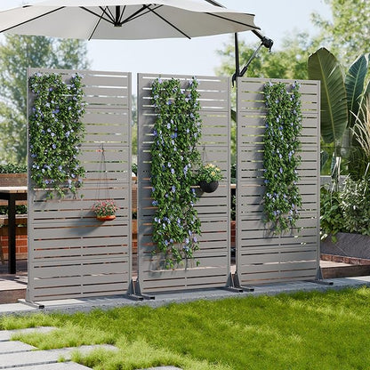 Casaphoria Metal Privacy Screen Outdoor, 72" H x 35" W Freestanding Decorative Privacy Screen for Patio Deck Balcony Garden with Stable Base, Grey-Benjamin