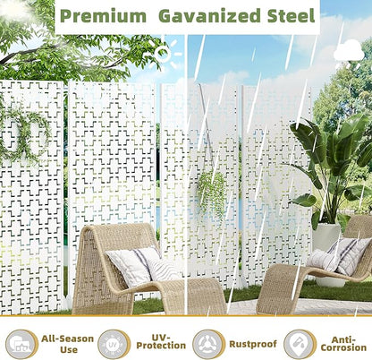 Casaphoria Metal Privacy Screen Outdoor, 72" H x 47" W Freestanding Decorative Privacy Screen for Patio Deck Balcony Garden with Stable Base, White Square