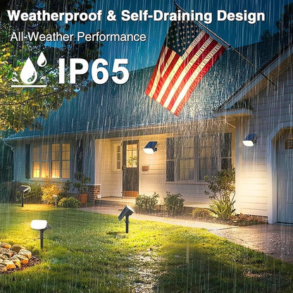 Solar Lights Outdoor Waterproof IP65, Super Bright LED with Lens, 3000K 2 Lighting Modes, Solar Powered Yard Garden Solar Spot Lights for Outside Landscape Auto On/Off -8 Pack