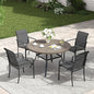 VICLLAX Patio Table and Chair Set of 4, All Weather Metal Round Outdoor Dining Furniture Set-40.6" Round Outdoor Table and Chairs, Grey Wood Grain Tabletop