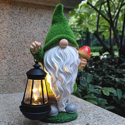 Gnomes Solar Garden Statues,Resin Gnome Figurine Decorations Holding Mushroom and Solar Lights Lantern, Outdoor Figurines Lawn Garden Statue Decor Art for Lawn,Yard, Balcony Ornament.