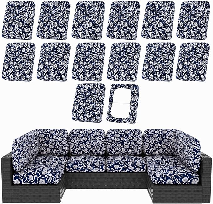 Cushion Covers, 14-Piece Stretch Patio Set in Baroque