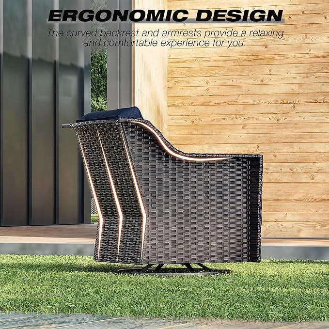 Joyside Wicker Patio Furniture Sets, 4 Pieces Upgraded Large Size Outdoor Furniture with Patio Dining Chair, 3-Seat Sofa, Fire Table,Thick Cushions, Wide Armrest, Blue