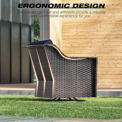 Joyside Wicker Patio Furniture Sets, 7 Pieces Upgraded Large Size Outdoor Furniture with Swivel Rocking Patio Chairs, 3-Seat Sofa, Outdoor Ottoman and Coffee Table, Thick Cushions, Wide Armrest