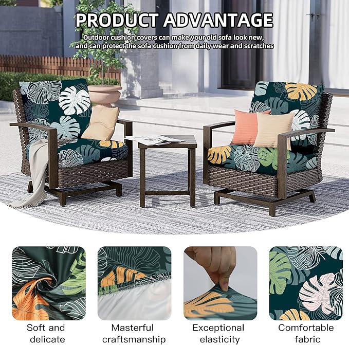 Cushion Covers 8-Pack, Green Charm Stretch Fit for Patio Seats