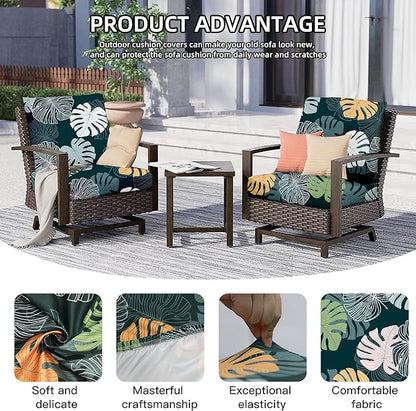 Cushion Covers 8-Pack, Green Charm Stretch Fit for Patio Seats