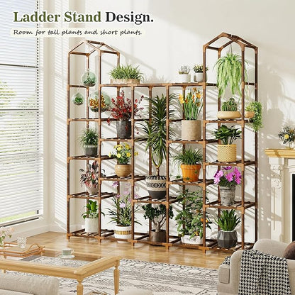 EnHomee Plant Stand Indoor Plant Stands Outdoor Tall Plant Shelf for 19-25 Pots Corner Tiered Plants Stands for Multiple Plants Wood Hanging Plants Holder for Garden Balcony Patio Window Porch