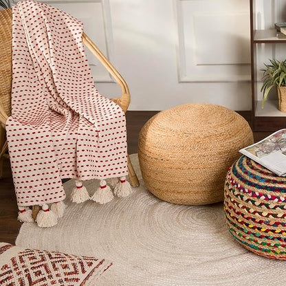 REDEARTH · Jute Circular Jute Pouf Ottoman - Braided Pouffe Accent Sitting Round Footrest for Living Room, Bedroom, Nursery, kidsroom, Patio, Gym; 100% Jute (19.5"X19.5"X14"; Jute Natural)