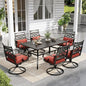 Sophia and William Swivel Patio Dining Set for 6, Outdoor Table and Chairs, Removable Seat Cushions, 60" Black Patio Dining Table,Red