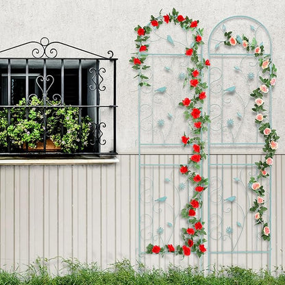 Metal Garden Trellis for Climbing Plants, 86.5" x 19.7" Metal Plant Trellis Outdoor, Green Iron Garden Trellis, Clematis Rrellis Outdoor, Arched Decoration Suitable for courtyards, lawns, Gard, Green