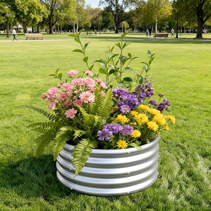 2x2x1ft(2 Pack) Galvanized Round Raised Garden Bed,Outdoor Planter Box Metal Patio Kit Planting Bed for Vegetables Flowers Herb,Silver