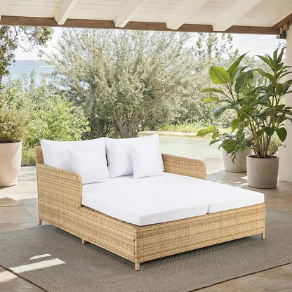 SAFAVIEH Outdoor Collection Cadeo Natural/White Cushion Daybed PAT7500D