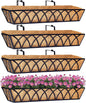 30 Inch Window Deck with Coco Liner Set of 4, 30" Window Boxes Horse Trough with Coconut Coir Liner, Metal Hanging Flower Planter Basket Deck Railing Planter Boxes for Outdoor Indoor Lawn