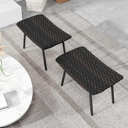 Tangkula Set of 2 Patio Ottomans, Multipurpose Rattan Ottomans w/Padded Quick Dry Foam & Heavy-Duty Metal Legs, Outdoor Wicker Footrest Extra Seating for Poolside, Backyard All Weather Resistant