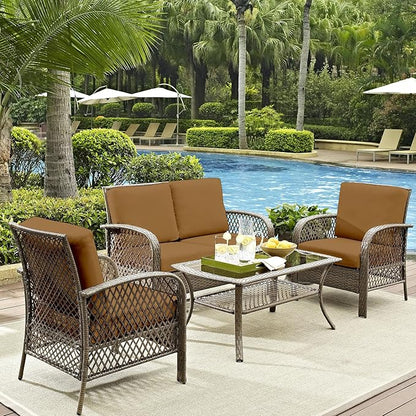 Stretch-Fit Outdoor Cushion Covers in Camel, Set of 8