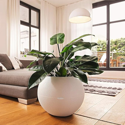 Lechuza Puro Color 50 White, Self-Watering Large Round Planter, D19.7 H15.4 in