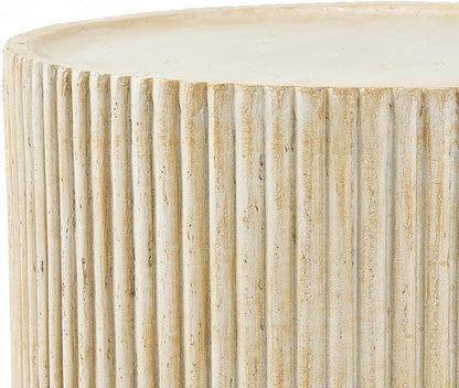 Christopher Knight Home Yunara 17" H Lightweight Concrete End Table with Stunning Fluted Design, Indoor Outdoor Accent Side Table, Travertine Effect Round Coffee Table, No Assembly, Natural