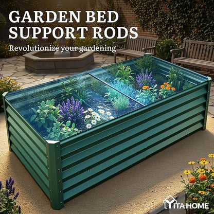 YITAHOME 6x3x3ft Large Raised Garden Bed Kit, Galvanized Metal Planter Box with Gloves, Support Rod, Outdoor Above Ground Planters for Plants Vegetables Flowers, Green