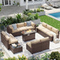 Aoxun Patio Furniture Sets, 12-Piece Outdoor Patio Furniture with 44'' Propane Gas Firepit Table, Wicker Outdoor Conversation Set Sectional Sofa for Backyard, Poolside, Garden