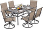 NUU GARDEN 7 Piece Outdoor Dining Set, 6 Swivel Patio Chairs and 1 Dining Table with 1.57 Inch Umbrella Hole, Iron Patio Furniture Set for Lawn Backyard Balcony, Black and Brown
