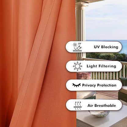 BONZER Outdoor Curtains for Patio Waterproof Thick Privacy Extra Wide Grommet Light Filtering Outside Curtains for Porch Pergola Gazebo Deck, 1 Panel, 150W x 84L inch, Mecca Orange