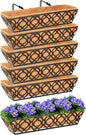 6pcs 24 Inch Window Deck with Coco Liner, 24" Window Boxes Horse Trough with Coconut Coir Liner, Metal Hanging Flower Planter Window Basket Deck Railing Planter Boxes for Outdoor Indoor Lawn
