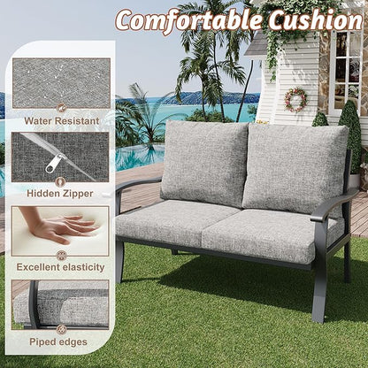 HOMREST Outdoor Loveseat Aluminum Patio Furniture Sofa, All-Weather Metal Outdoor Couch with Cushions, Grey