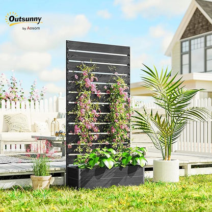Outsunny Raised Garden Bed with Trellis for Climbing Plants, Planter Box with Self Draining Gap, Freestanding Trellis Planter for Outdoor, Patio, Deck, 35.75" x 15" x 70.75", Black