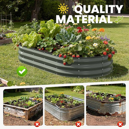 Galvanized Raised Garden Bed 6x3x1 FT, Oval Metal Raised Garden Bed Outdoor Planter Box with Open Bottom, Rust-Resistant Steel Garden Bed for Vegetables Herbs Flowers, Easy Assembly