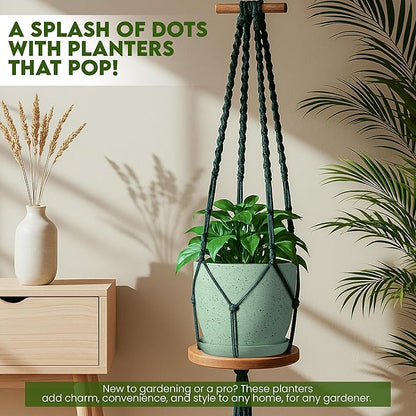 Utopia Home - Spotty Plant Pots Indoor with Drainage - 7/6.6/6/5.3/4.8 Inches Flower Pots - 10 Pack Plastic Planters - Ideal for Stocking Stuffers - (Speckled Mint, Pack of 10)
