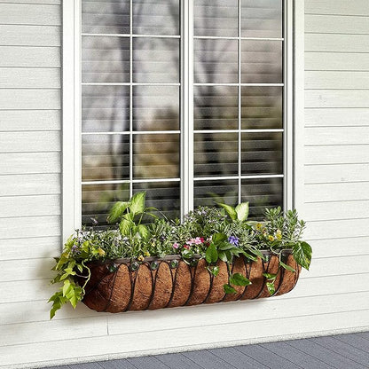 Arcadia Garden Products Hanging Window Basket Metal Trough Flower Planter with Coco Liner for Outdoor Windowsill, Railing, Patio, Garden, Balcony, Fence, 48-inch