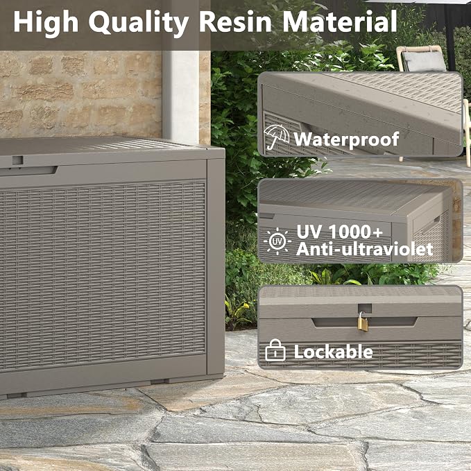 Lockable Outdoor Deck Box, 101 Gallon Grey Resin Storage