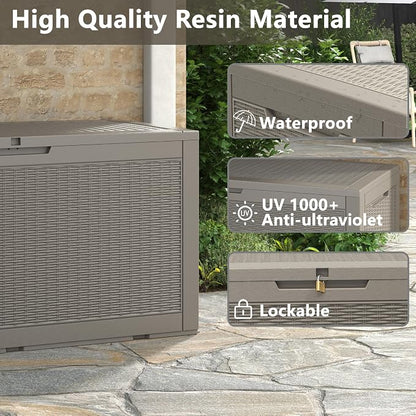 Lockable Outdoor Deck Box, 101 Gallon Grey Resin Storage