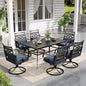 Sophia and William Swivel Patio Dining Set for 6, Outdoor Table and Chairs, Removable Blue Seat Cushions, 60" Black Patio Dining Table,Blue