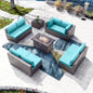 Kullavik 10 Pieces Outdoor Patio Furniture Set with 43" 55000BTU Gas Propane Fire Pit Table PE Wicker Rattan Sectional Sofa Patio Conversation Sets,Blue