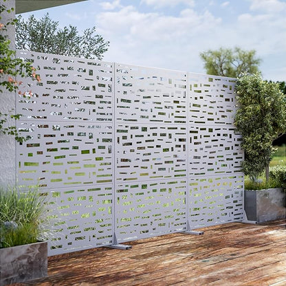 Casaphoria Metal Privacy Screen Outdoor, 72" H x 47" W Freestanding Decorative Privacy Screen for Patio Deck Balcony Garden with Stable Base, White-Gerald