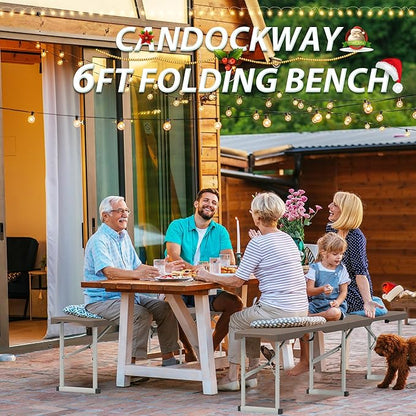 6ft Plastic Folding Bench with Carrying Handle & Lock, Portable Outdoor Bench in Garden Picnic Camping Dining Party Seat, Waterproof Bench for Soccer Activities, Ratten Patterned(2 Pack)