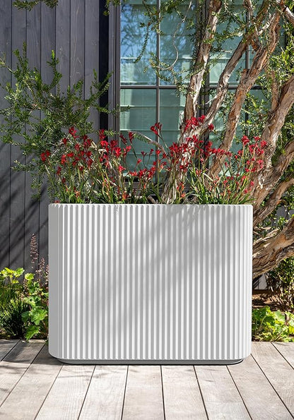 Veradek Demi Series Span Planter for Front Porch, Patio, Backyard | Durable Plastic-Stone Composite Material | Modern Décor for Shrubs, Flowers