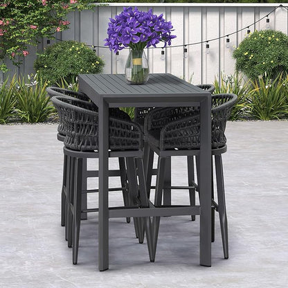 PURPLE LEAF Outdoor Rattan 29" Bar Stools Set of 2, Modern Boho Aluminum Patio Bar Height Chair with Cushion and Back for Outdoor and Indoor, Grey