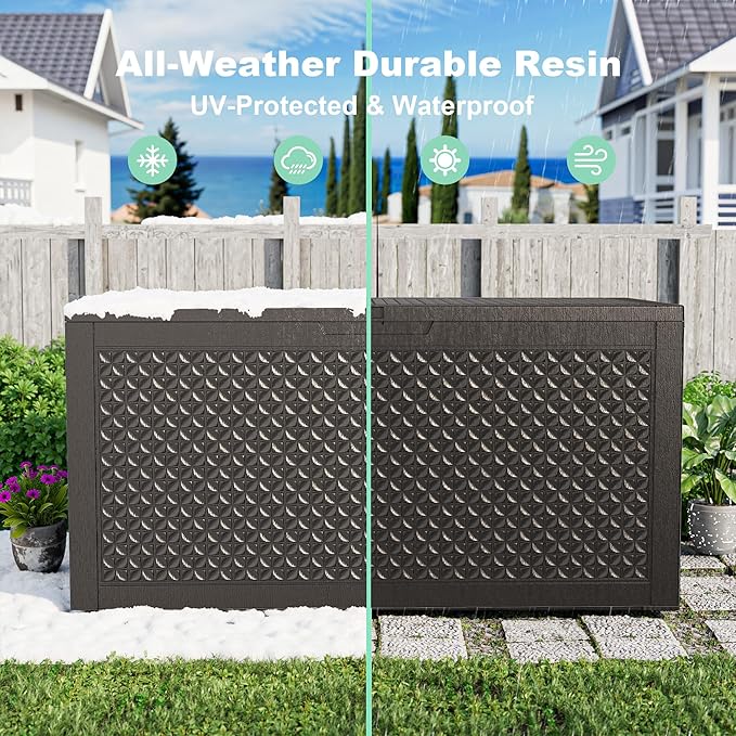 Deck Box, 110 Gallon Resin Lockable Outdoor Storage, Black