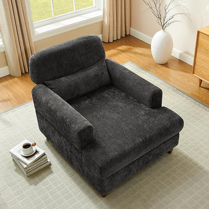 Chaise Lounge Chair Indoor with Adjustable Backrest, Oversized Accent Armchair for Living Room & Bedroom, Upholstered Mid-Century Reading Chair, Comfy Single Sofa Chair, Modern Living Room Chair