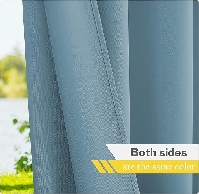 NICETOWN Canvas Outdoor Waterproof Patio Curtains 2 Pieces, Rustproof Grommets UV Blocking Vertical Drapes Keep Sun & Rain Out Dustproof for Porch/Pergola, Teal, W55 x L84