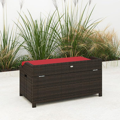 Outsunny 34 Gallon Outdoor Wicker Storage Bench Deck Box, PE Rattan Patio - Image 8