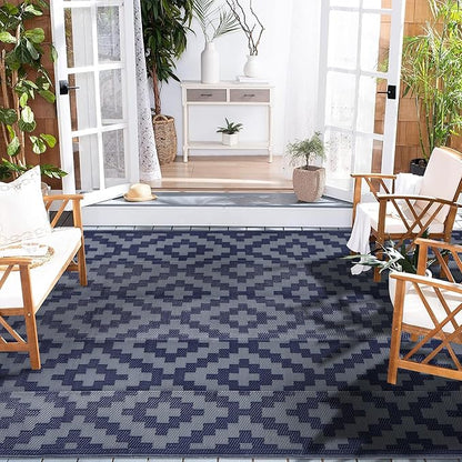 SAND MINE Reversible Mats, Plastic Straw Rug, Modern Area Rug, Large Floor Mat and Rug for Outdoors, RV, Patio, Backyard, Deck, Picnic, Beach, Trailer, Camping (6' x 9', Blue Grey Lattice)